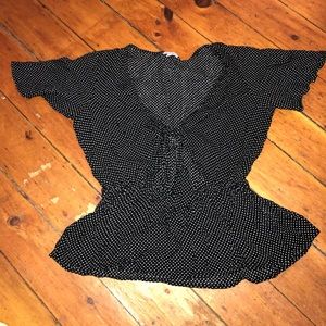 Peek-a-boo black polkadot shirt